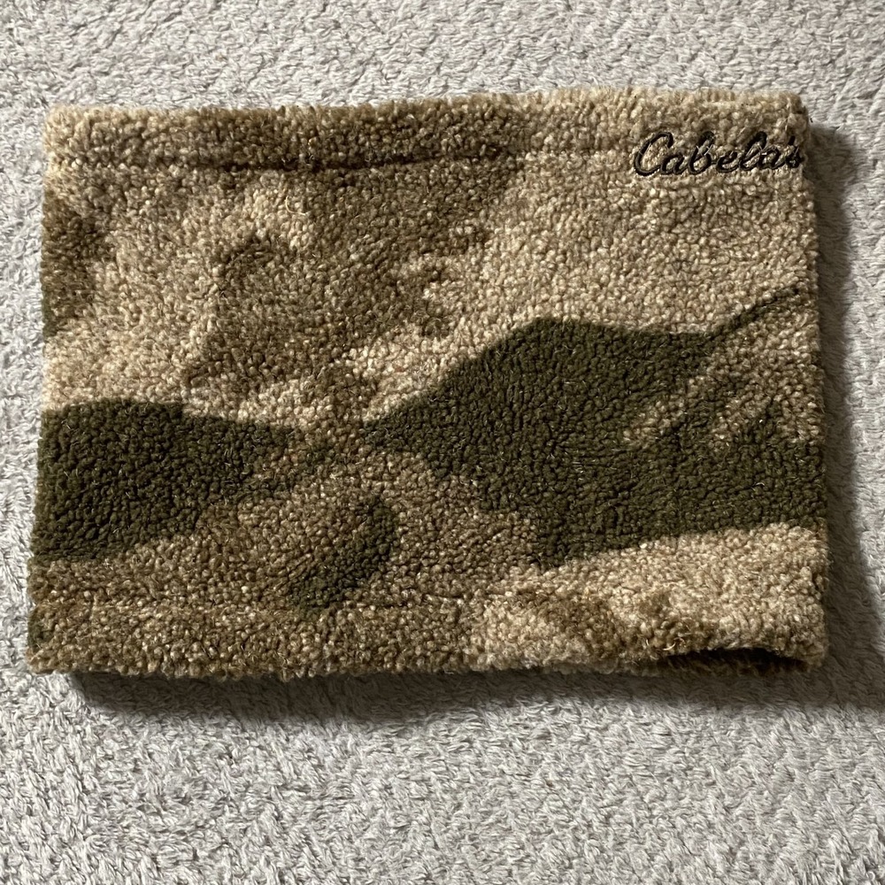 Cabela's Neck Gaiter Mens One Size Beige Camo Berber Fleece Made USA Hunting